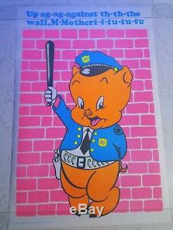 UP AGAINST THE WALL PORKY PIG 1972 VINTAGE BLACKLIGHT NOS POSTER By CANTERBURY