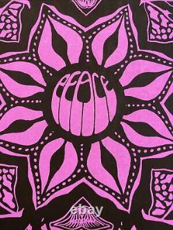 1967 J. MILLER. A SIRKIA Peace Mandala Purple Blacklight Silk Screen Poster USA