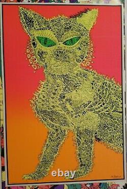 1969 ELECTRIC CAT VINTAGE PSYCHEDELIC BLACKLIGHT POSTER By JOE ROBERTS JR -NICE