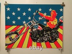 1970-60's Vintage Super Cycle Blacklight Poster Psychedelic Motorcycle EASYRIDER