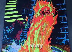1970 Rege Rising SATANAS Pro Arts Black Light Poster Demon Devil Fire 42x28