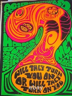 1970 TWO Government Propaganda Psychedelic ANTI-DRUG Black Light POSTER LSD ACID