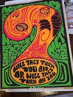 1970 TWO Government Propaganda Psychedelic ANTI-DRUG Black Light POSTER LSD ACID