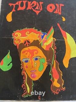 1970 TWO Government Propaganda Psychedelic ANTI-DRUG Black Light POSTER LSD ACID