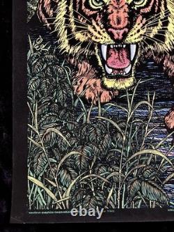 1970's Vintage Jungle Cat Tiger Fuzzy Black light Poster Western Graphics