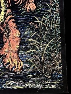 1970's Vintage Jungle Cat Tiger Fuzzy Black light Poster Western Graphics