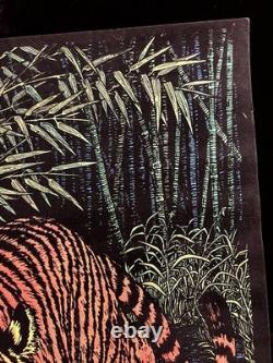 1970's Vintage Jungle Cat Tiger Fuzzy Black light Poster Western Graphics