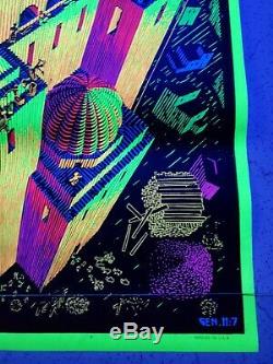 1970s Original M. C. Escher TOWER OF BABEL Blacklight Poster Psychedelic NOS