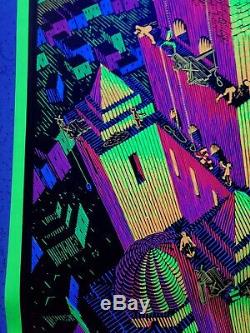 1970s Original M. C. Escher TOWER OF BABEL Blacklight Poster Psychedelic NOS