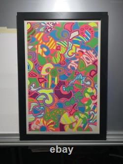 1970s Psychedelic LOVE Blacklight Poster Professionally Framed