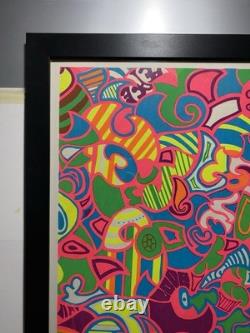 1970s Psychedelic LOVE Blacklight Poster Professionally Framed