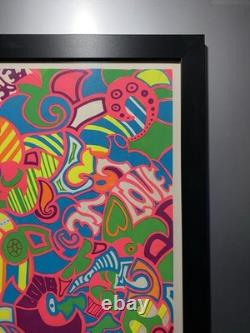 1970s Psychedelic LOVE Blacklight Poster Professionally Framed