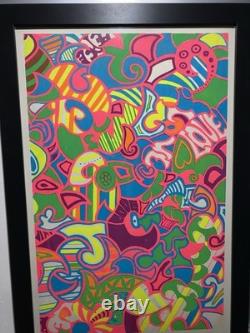 1970s Psychedelic LOVE Blacklight Poster Professionally Framed