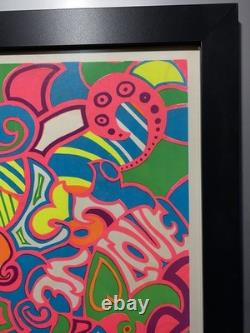 1970s Psychedelic LOVE Blacklight Poster Professionally Framed