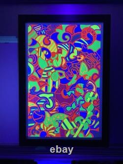 1970s Psychedelic LOVE Blacklight Poster Professionally Framed