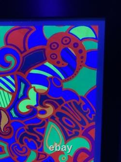 1970s Psychedelic LOVE Blacklight Poster Professionally Framed