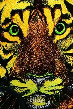 1972 Animal Jungle Cat Blacklight Poster Tiger Rare Vintage Flocked Aa Sales