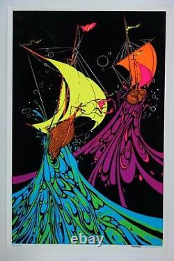 1972 Sailboat Ship Blacklight Poster Tempest Rare Vintage Flocked Aa Sales