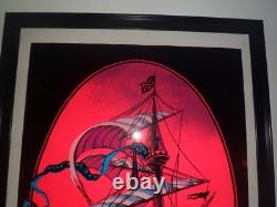 1972 Vintage Blacklight Poster The Voyage Sail Ship 23x35 Flocked