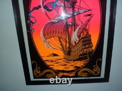 1972 Vintage Blacklight Poster The Voyage Sail Ship 23x35 Flocked