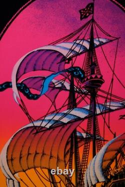 1972 Vintage Blacklight Poster The Voyage Sail Ship Aa Sales 23x35 Flocked