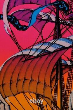 1972 Vintage Blacklight Poster The Voyage Sail Ship Aa Sales 23x35 Flocked