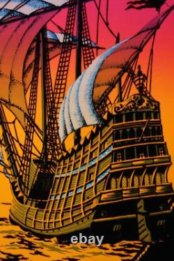 1972 Vintage Blacklight Poster The Voyage Sail Ship Aa Sales 23x35 Flocked
