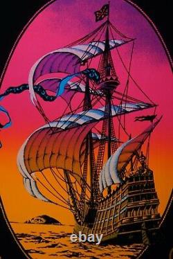 1972 Vintage Blacklight Poster The Voyage Sail Ship Aa Sales 23x35 Flocked