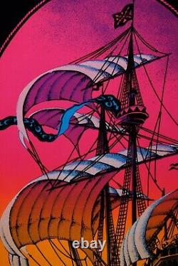 1972 Vintage Blacklight Poster The Voyage Sail Ship Rare Flocked Aa Sales