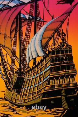 1972 Vintage Blacklight Poster The Voyage Sail Ship Rare Flocked Aa Sales