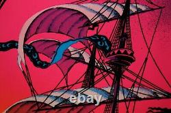 1972 Vintage Blacklight Poster The Voyage Sail Ship Rare Flocked Aa Sales