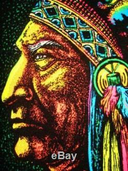 1972 Vintage Rare Flocked Blacklight Poster Native Indian Chief Aa Sales