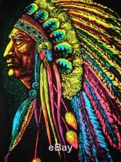 1972 Vintage Rare Flocked Blacklight Poster Native Indian Chief Aa Sales