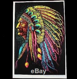 1972 Vintage Rare Indian Chief Native Tribal Blacklight Aa Sales Poster Pinup
