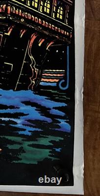 1972 Vintage Velvet Blacklight Poster Beautiful Ship Sailboat The Voyage 17x11