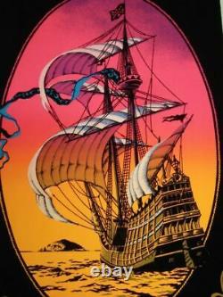 1972 Vintage Velvet Blacklight Poster Beautiful Ship Sailboat The Voyage 17x11