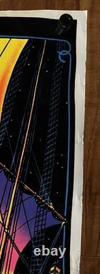 1972 Vintage Velvet Blacklight Poster Beautiful Ship Sailboat The Voyage 17x11