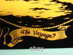 1972 Vintage Velvet Blacklight Poster Beautiful Ship Sailboat The Voyage 17x11