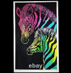 1973 Vintage Blacklight Poster Beautiful Animals Pair Zebras Very Rare Pinup
