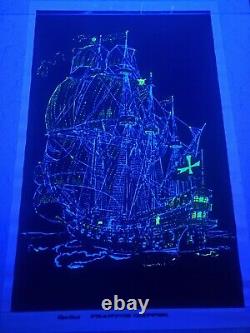 1973 Vintage Blacklight Poster Beautiful Ship Sailboat Phantom Clipper Rare