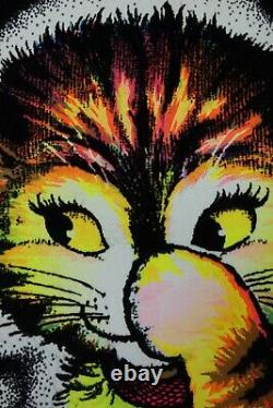 1973 Vintage Blacklight Poster Kitty Bee Careful Cat Rare Flocked Aa Sales