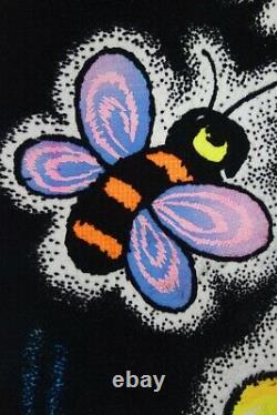 1973 Vintage Blacklight Poster Kitty Bee Careful Cat Rare Flocked Aa Sales