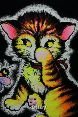 1973 Vintage Blacklight Poster Kitty Bee Careful Cat Rare Flocked Aa Sales