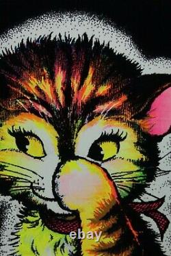 1973 Vintage Blacklight Poster Kitty Bee Careful Cat Rare Flocked Aa Sales