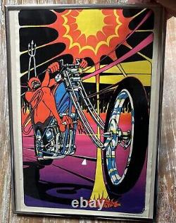 1974 Black Light Poster Devil Motorcycle Rider Monarch Publications 11x17