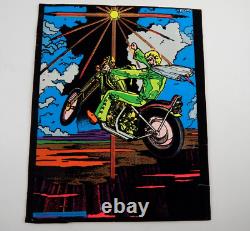 1975 Dynamic Velvet Blacklight Poster Sky Rider Evel Knievel Motorcycle 20x16