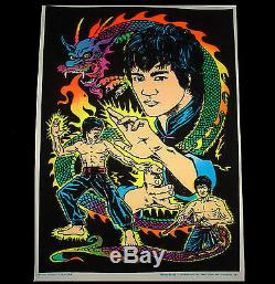 1975 Rare Vintage Blacklight Bruce Lee Dragon Poster Kung Fu Master Aa Sales