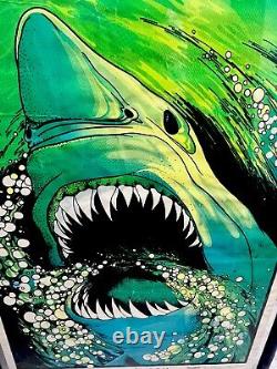 1975 SUPER SHARK Velva-Print 23x35 Flocked Blacklight Poster PP-459 Framed