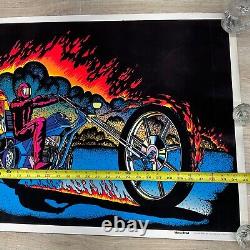 1978 Vintage Blacklight Poster Chopper Flames Bike #983 Flocked Aa Sales P39