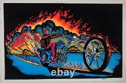 1978 Vintage Blacklight Poster Chopper Flames Bike Rare Flocked Aa Sales